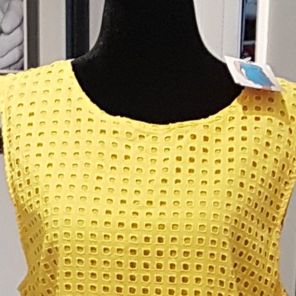 ALFRED SUNG YELLOW EYELET SUMMER SHIFT DRESS SIZE 12/14. - Picture 7 of 8